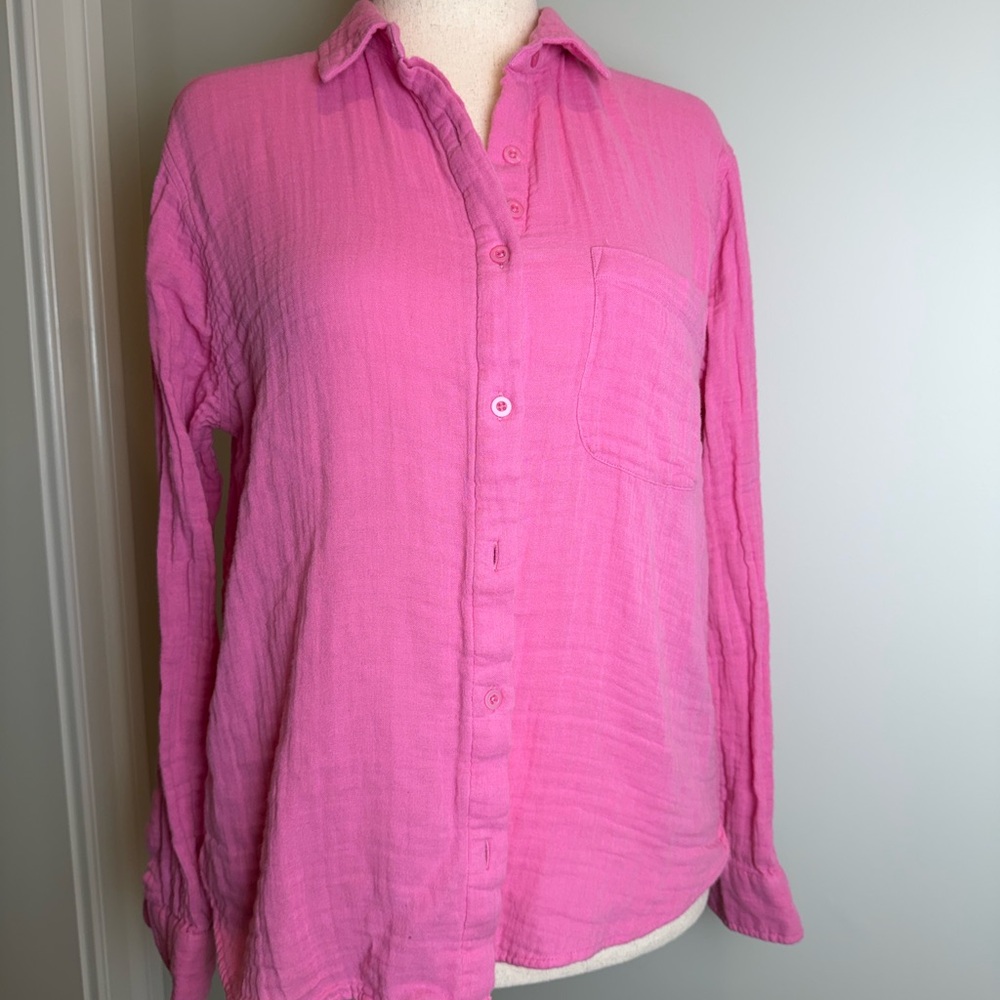 The Shirt by Rochelle Behrens Bright Pink Gauze Button-Down